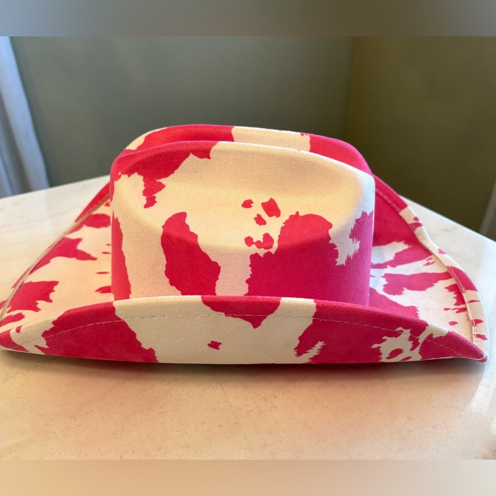 Pink and White Cow Print Cowboy Hat - Picture 3 of 3